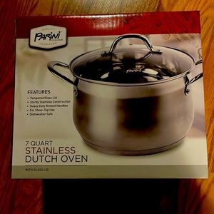 NEW in box 7 QT Stainless Dutch Oven with Tempered Glass Lid